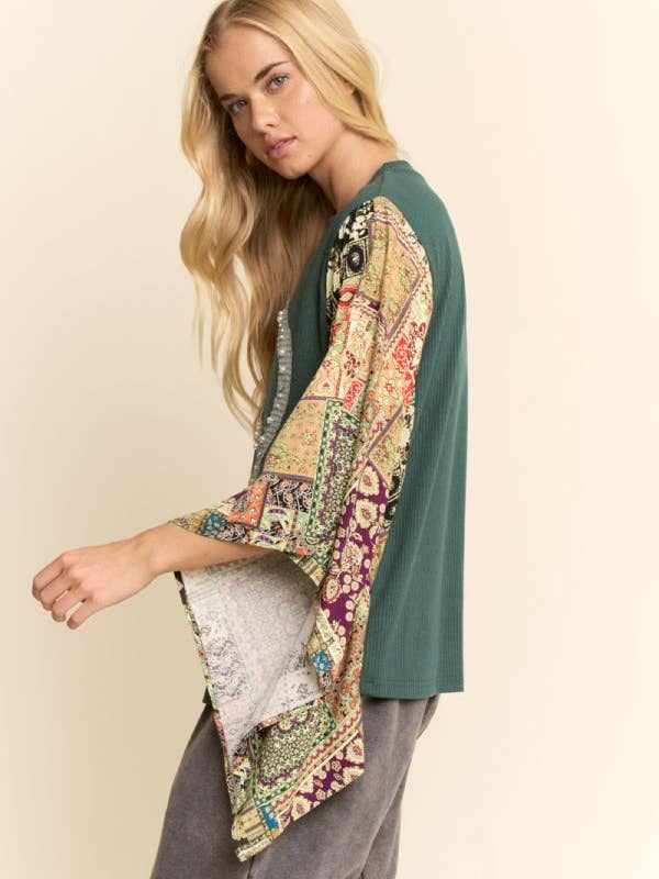 Davi & Dani - Wholesale Knit Top - Women's - BOHO PATCHWORK KNIT TOP2