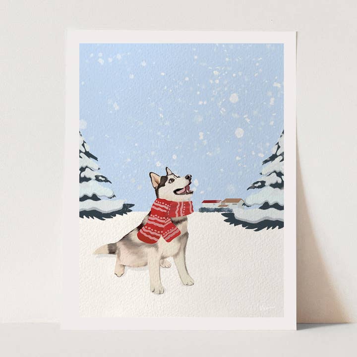 Lámina artística Husky admirando la nieve para venta al por mayor de Pawssionate Art