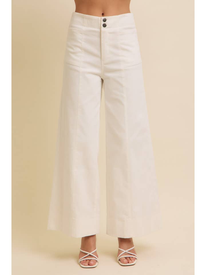 in february - Wholesale Pants - Women's - FLATTERING WIDE LEG FULL-LENGTH STRETCHY COTTON TWILL PANTS