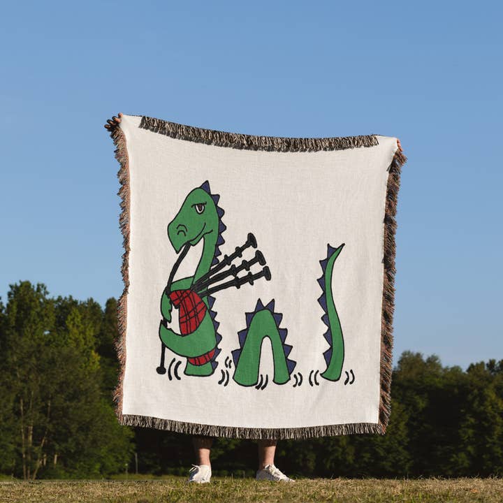 3dRose - Wholesale Throw Blanket - 3dRose, Funny Loch ness Monster Playing the Bagpipes, Blanket1