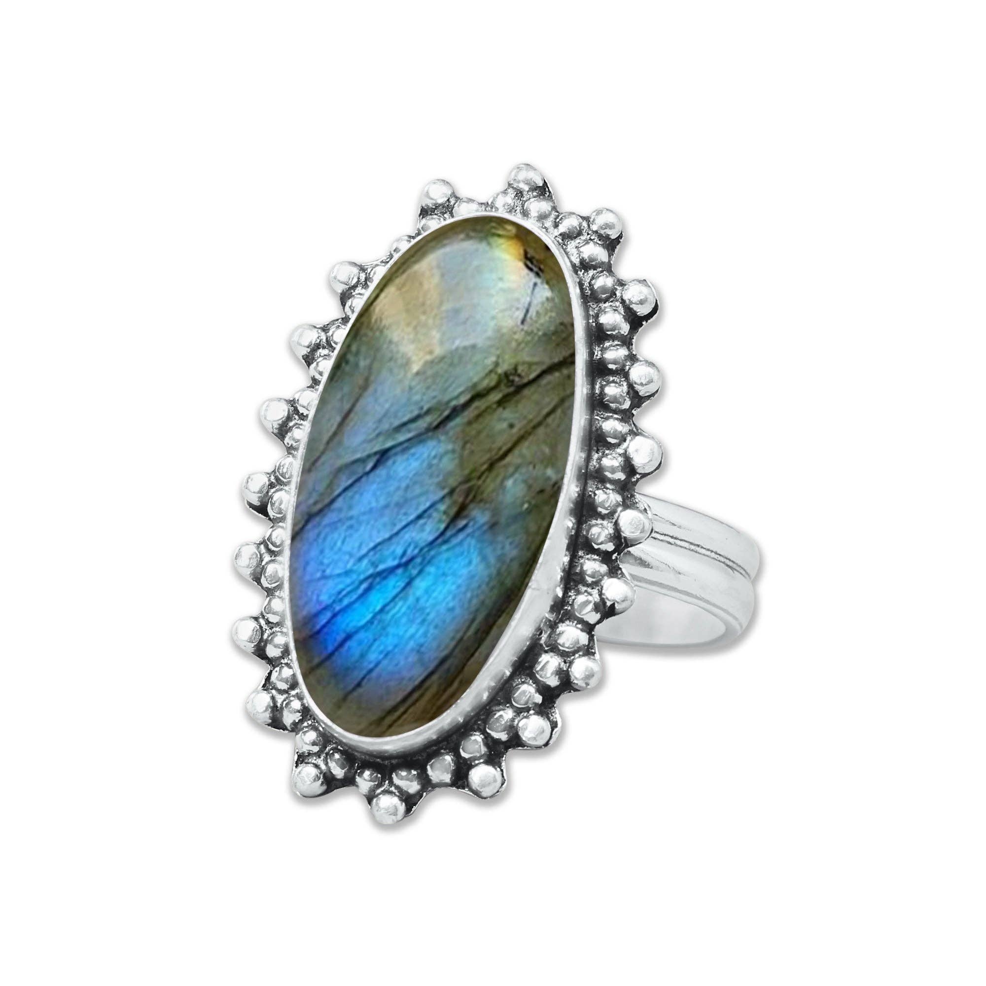 Handmade Jewels – Anel de cocktail/declaração por atacado – Anéis de Labradorite – Prateados, Feitos à Mão, Cintilantes Cinza-Azul (Tamanhos EUA 6–10, Não Ajustáveis)12