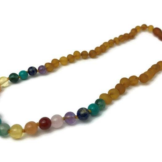 Collier demi-ambre baltique 17 19 arc-en-ciel ambre miel quartz rose agate rouge pour la vente par Baltic Essentials