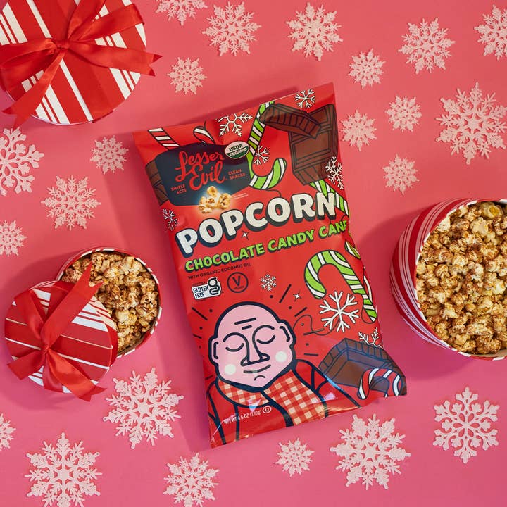 LesserEvil - Wholesale Popcorn - Organic Popcorn, Chocolate Candy Cane 4.6 oz