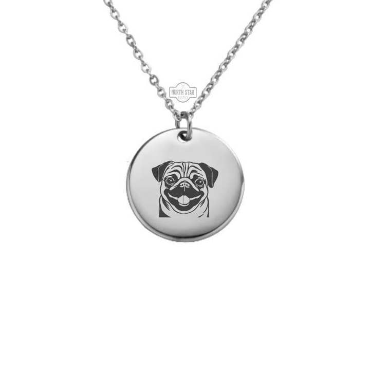 Personalized Pug Dog Necklace/Keychain in Gold or Silver for wholesale by North Star Rustics Too