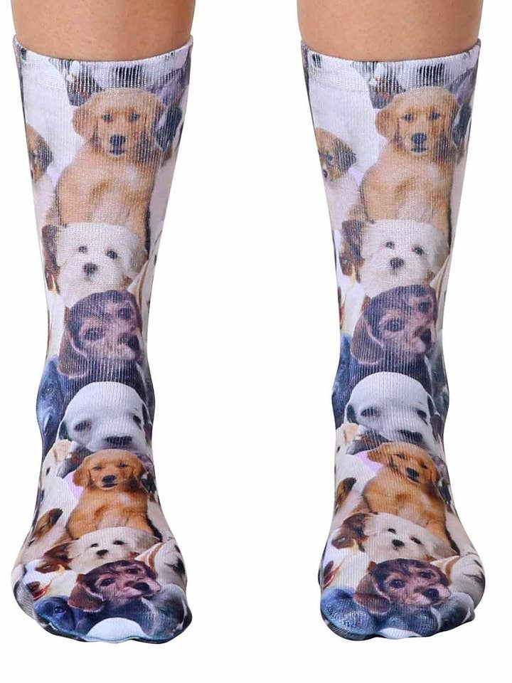 Novelty Graphic Crew Socks - Puppy Power for wholesale by Living Royal