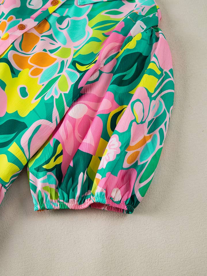 Lovesoft - Wholesale Dress - Women's - Floral Puff Sleeve Collar Buttoned Babydoll Dress7