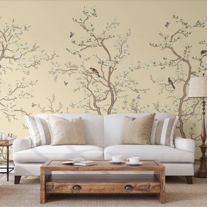GK Home Decor - Wholesale Wallpaper - Serene Blossom Hand-Illustrated Chinoiserie Wallpaper Mural6