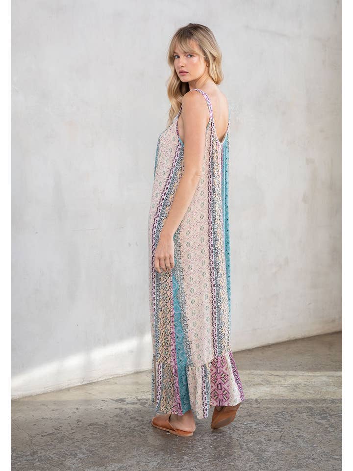 Lovestitch - Wholesale Dress - Women's - Boho Multi-Color Resort Flowy Tank Maxi Dress