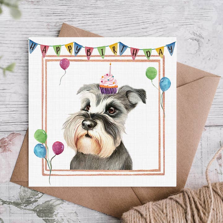 Cartão de aniversário Schnauzer/Schnauzer miniatura por atacado de Cloud Jellybean Art
