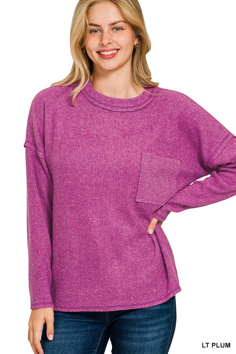 Vanilla Monkey - Wholesale Knit Sweater - Women's - Ribbed Brushed Melange Hacci Sweater With A Pocket10