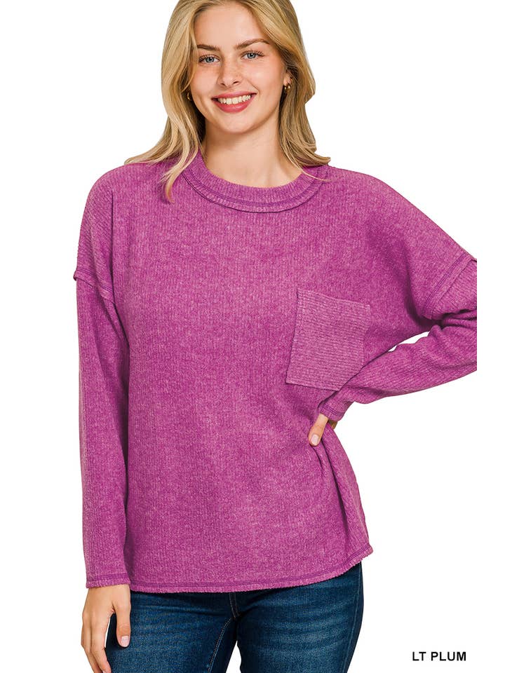 Vanilla Monkey - Wholesale Knit Sweater - Women's - Ribbed Brushed Melange Hacci Sweater With A Pocket10