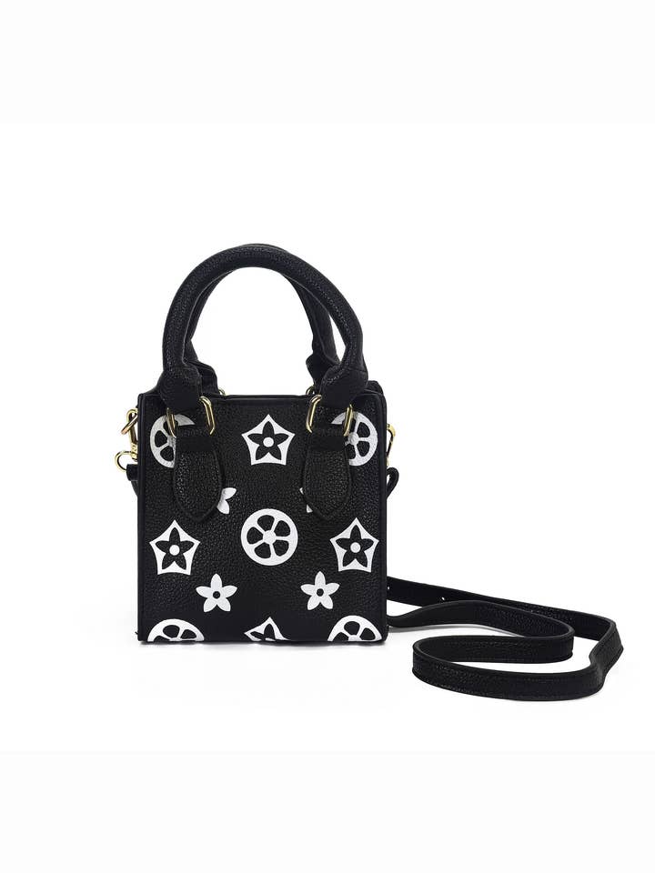 Borsa a tracolla con cintura regolabile nera Girl Flower per la vendita all'ingrosso da parte di sassy kids palace