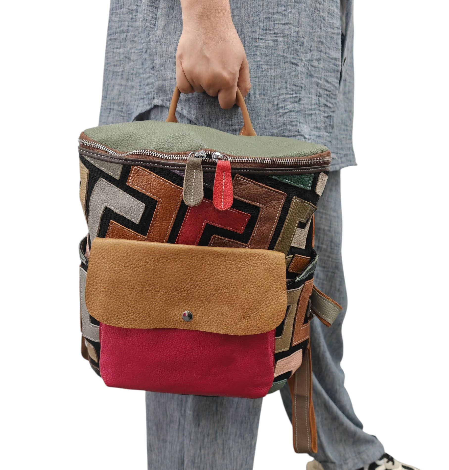 Superbia - Wholesale Backpack - Women's - Hand Made Real Leather Multicolor Patchwork Backpack Bag3