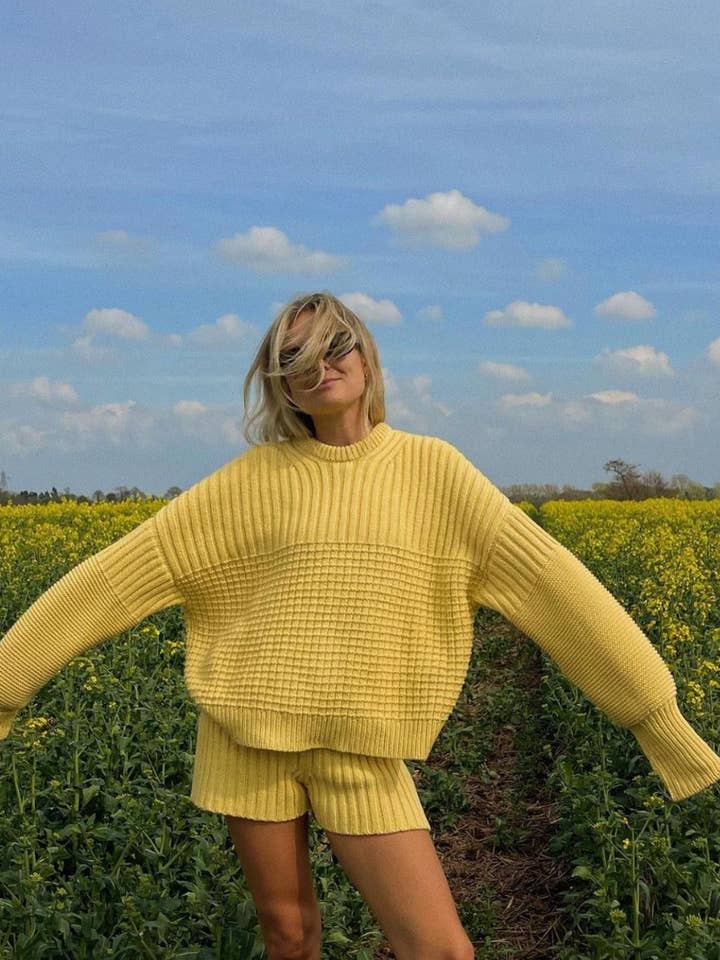Delčia Sweater: 100% Cotton Yellow Sweater  for wholesale by The Knotty Ones