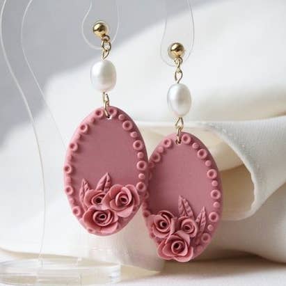 Rose Earrings, Floral Earrings, Polymer Clay Earrings for wholesale by Studio Niani