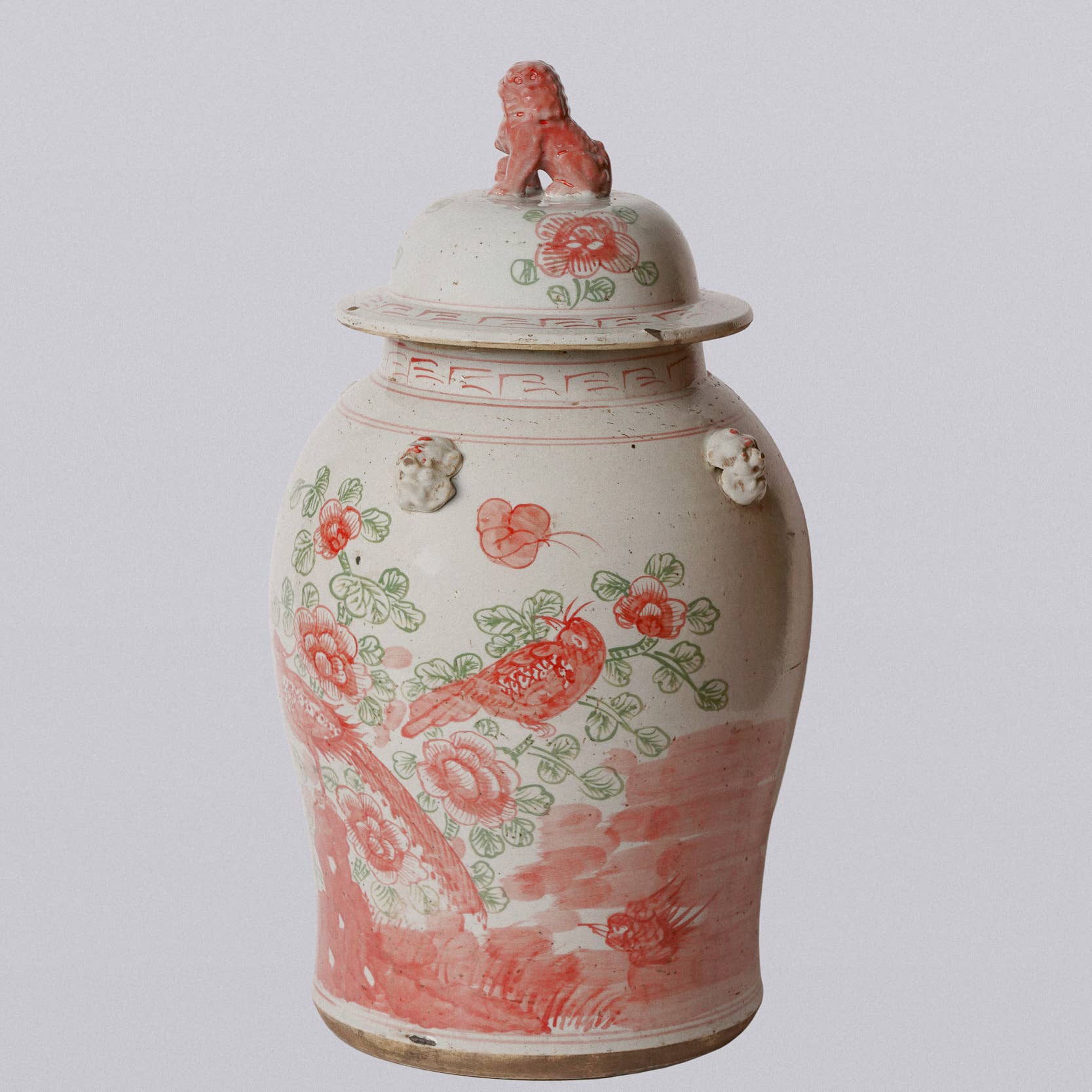 Cobalt Guild - Wholesale Decorative jar - Extra Large Pink & Green Porcelain Bird & Flower Temple Jar2