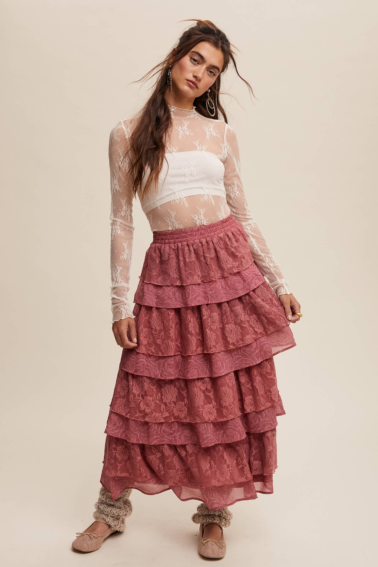 Listicle - Wholesale Blouse - Women's - Sheer Lace Long-Sleeve Top58