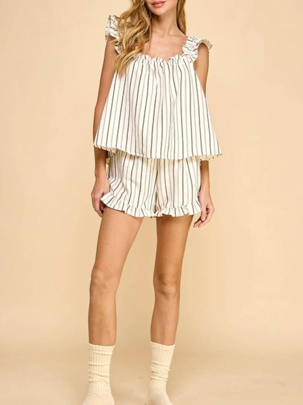 Rosa Clothing - Wholesale Top & Short Set (NOT Loungewear) - Women's - Floral & ribbon bow print ruffled tank top shorts set0