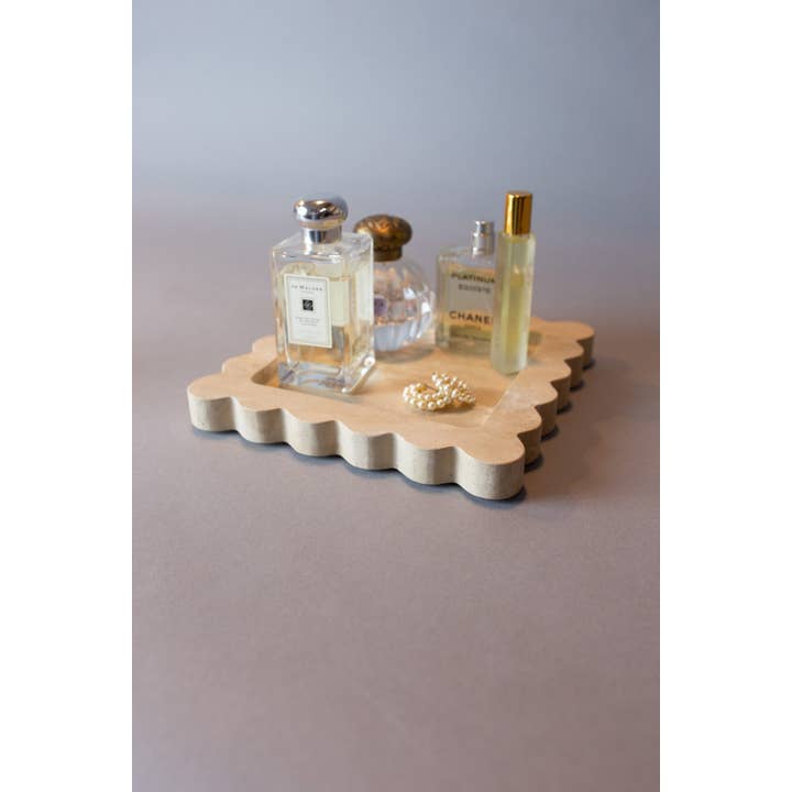 Curated Studio - Wholesale Decorative Tray - Beige Travertine Scalloped Tray0