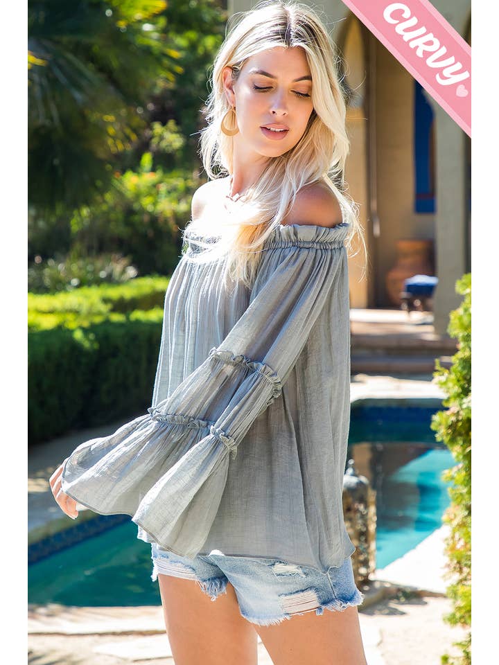 Sweet Lovely by Jen - Wholesale Blouse - Women's - PLUS SIZE OFF SHOULDER TIERED SLEEVE TOP2