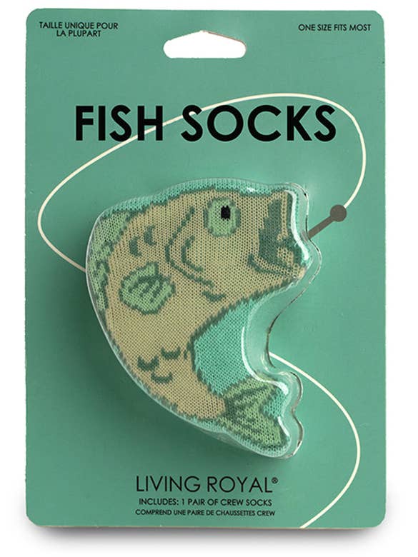 Living Royal - Wholesale Socks - Unisex - 3D Packaged Crew Socks - Fish - "Gone Fishing" - Green