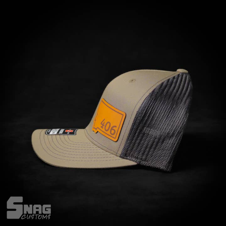 Snag Customs - Wholesale Trucker Hat - Unisex - Montana 406 State Outline Leather Patch Hat4