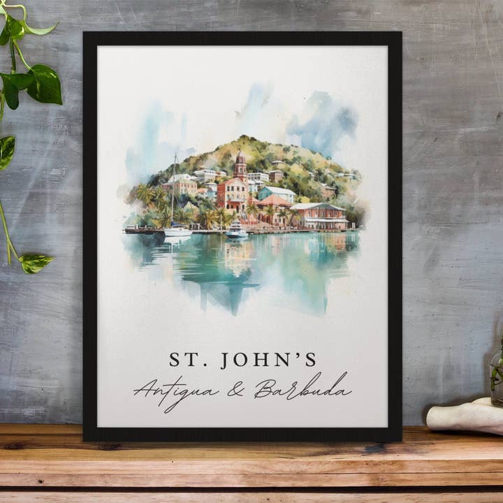 Premium Travel Art - Wholesale Art Print - St Johns Antigua art - Antigua and Barbuda, St Johns poster, Antigua Barbuda Wedding gift, Birthday present, Custom Text, Personalized Gift5