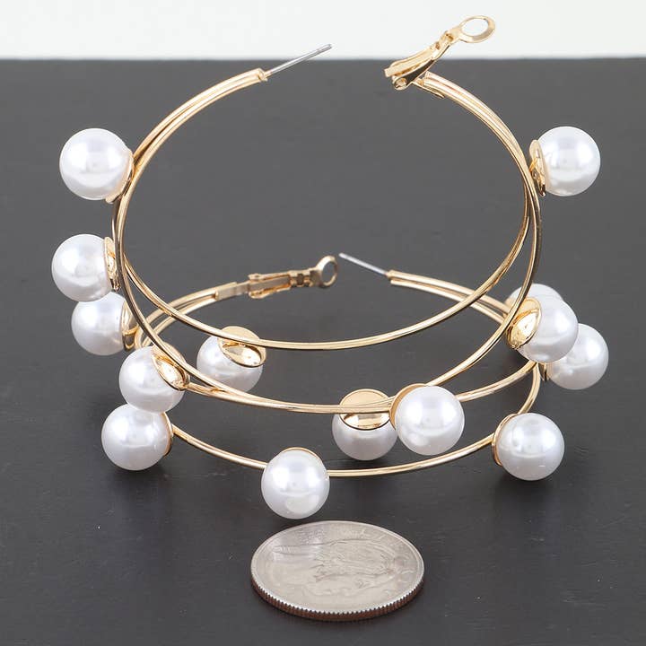 GCR Double Pearl Hoop Earrings for wholesale on Faire