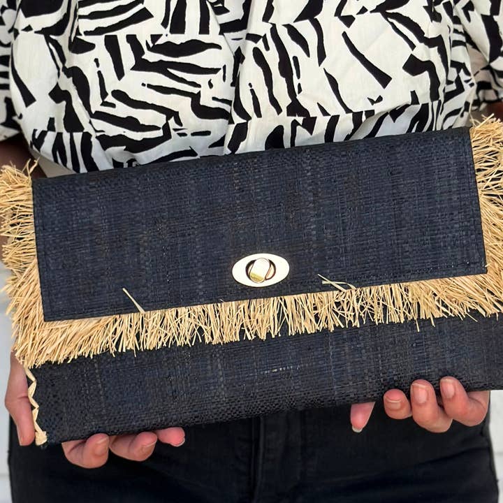 Shebobo - Vente Pochette – femme - Pochette Sophie en paille avec bordure à franges brutes9