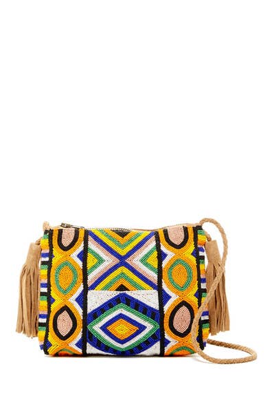 Ricki designs - Wholesale Tote bag – Women's - LEATHER SUEDE BEADED ZIPTOP CROSSBODY BAG