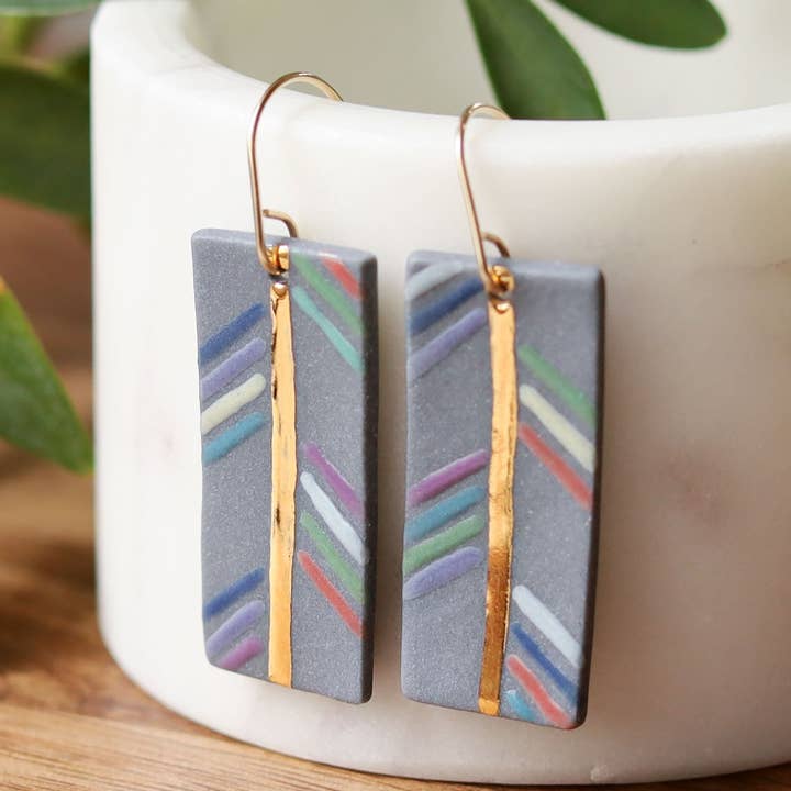 grey rectangle earrings for wholesale by Remnant Studios