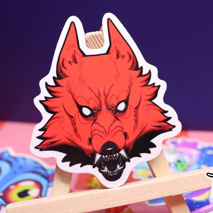 Red Wolf Vinyl Sticker for wholesale by Triclops Rabbit
