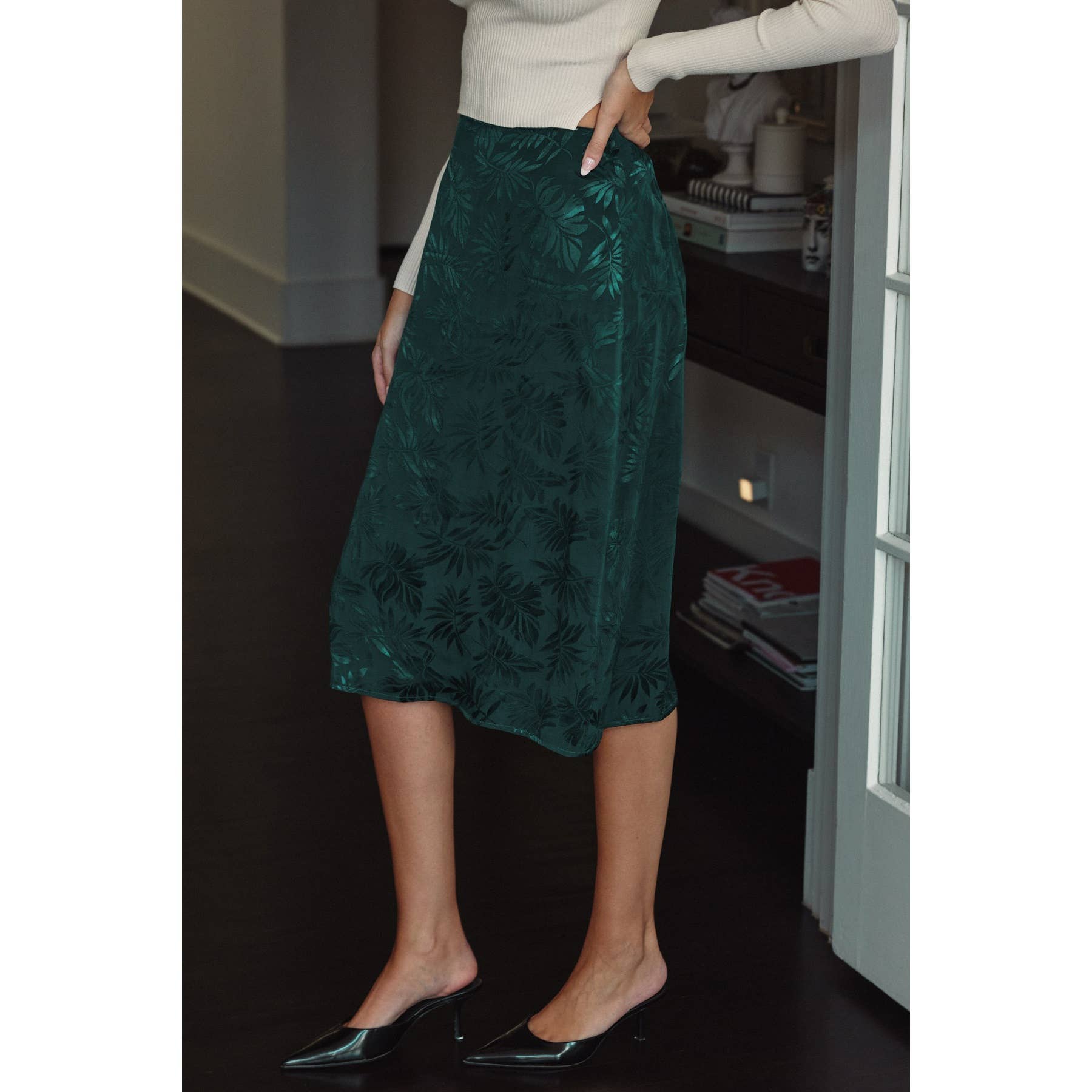 Dress Forum – Saia - Mulher por atacado – Saia Midi em Jacquard A-Line em Jacquard Tropical1