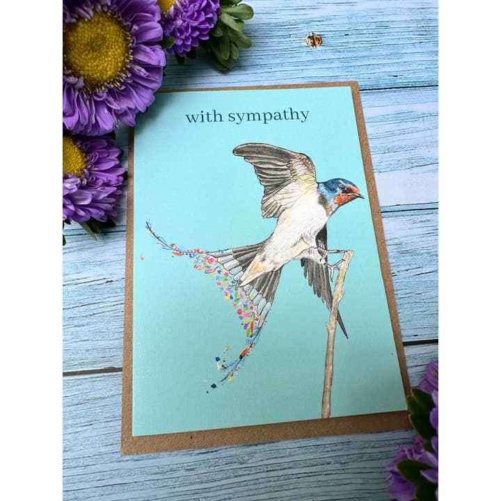 Jen Winnett Eco Artist – wholesale Sympathy card – With Sympathy | Eco Friendly Card Blank | Colourful Swallow3
