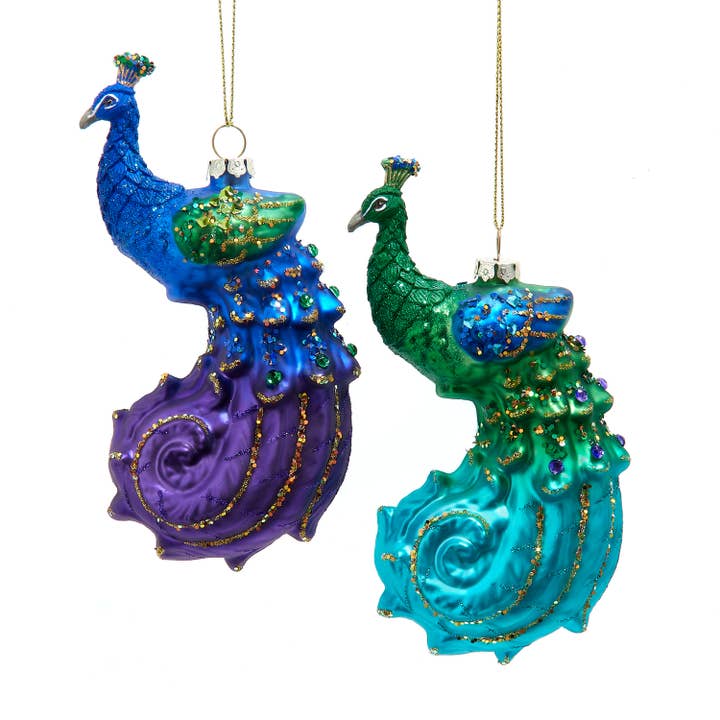 Kurt S. Adler, Inc. - Wholesale Ornament Set - Glass Large Peacock Ornaments, 2 Assorted