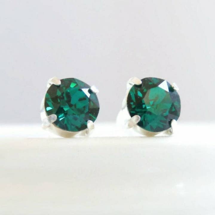 Emerald earrings round posts for wholesale by Love Your Bling®