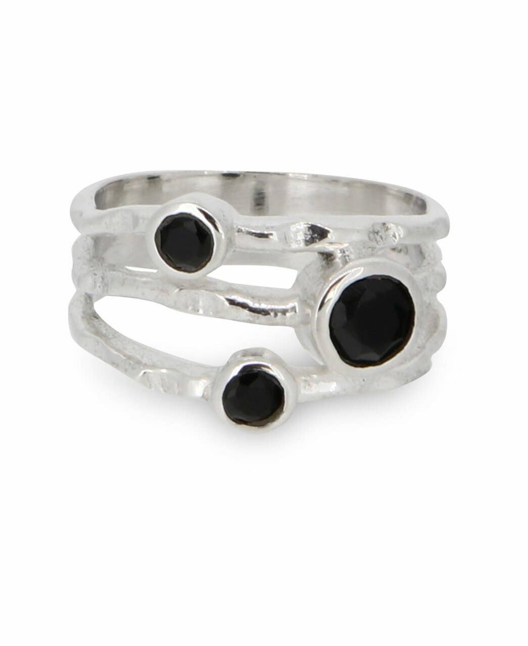 Culture Spot - Wholesale Multi-Stone Ring - Black Onyx Triple Gemstone Ring, Sterling Silver3