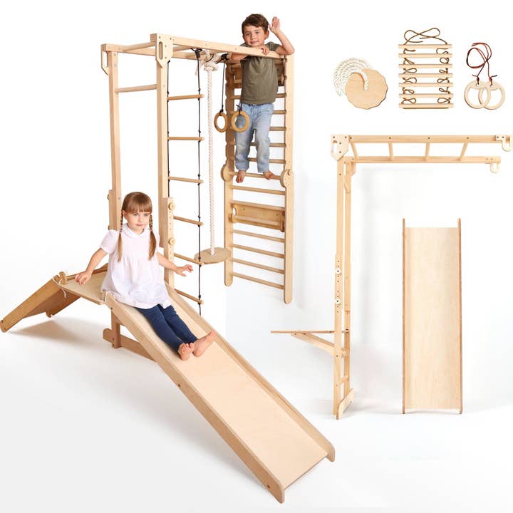 7-in-1 jungle speelset voor kinderen: Klimrek + Klimstang + Schommelset + Glijbaan + Klimhelling voor wholesale door Goodevas Deutschland
