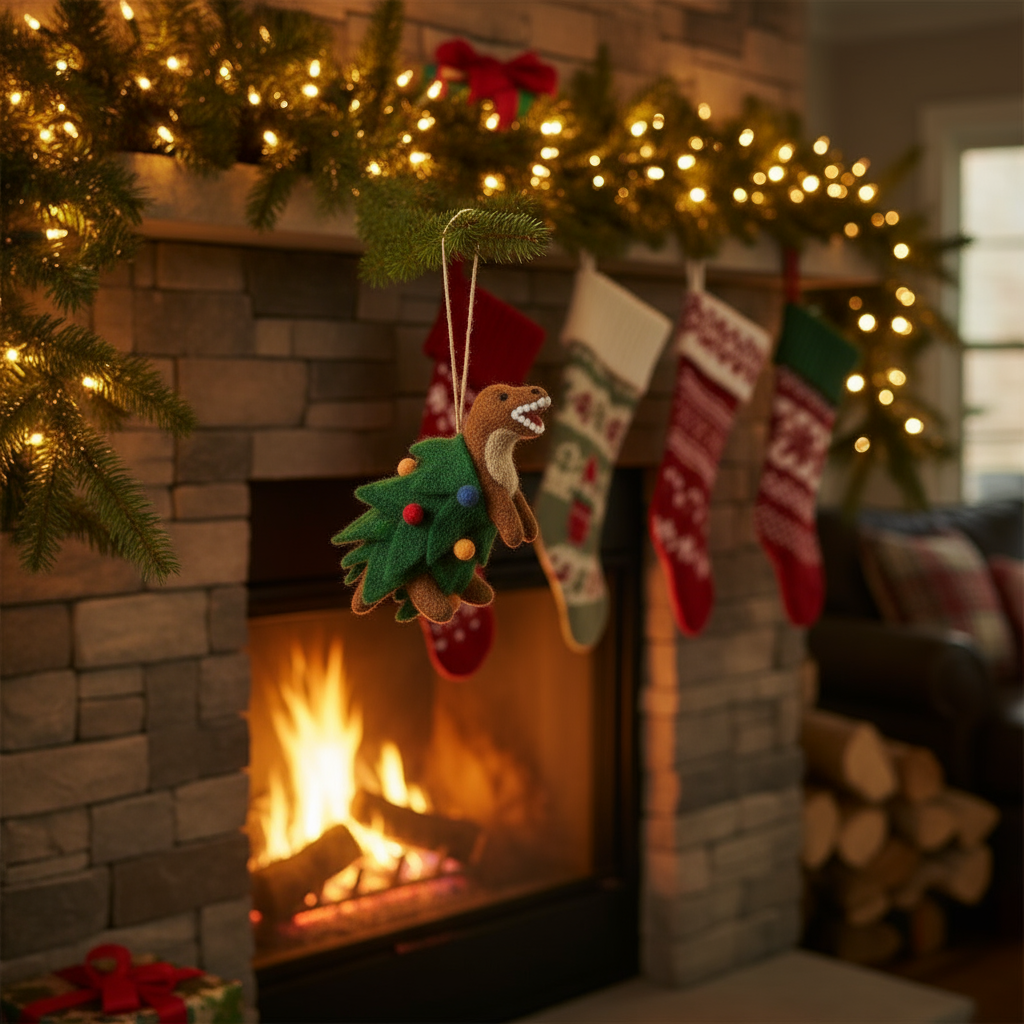 Felt So Good - Wholesale Ornament - Handmade Needle Felt Tree-Rex Hanging Christmas Dinosaur Dec3