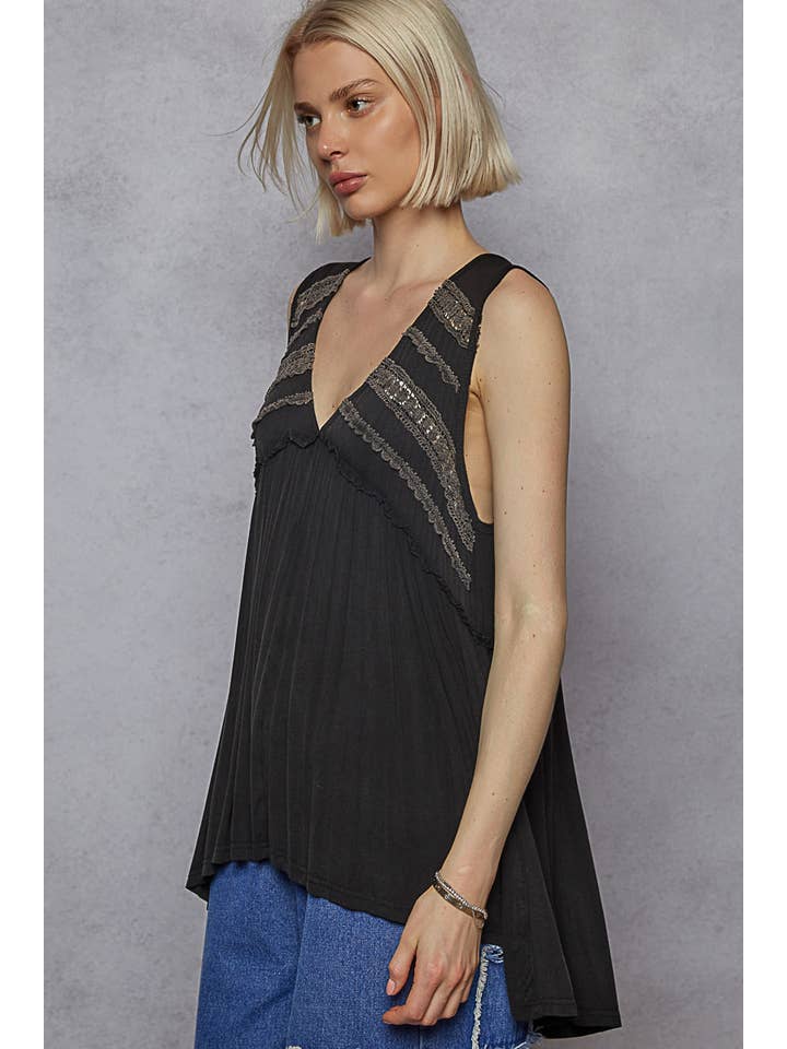 Pol Clothing - Wholesale Knit Top - Women's - Sleeveless Loose Fit V-Neck Babydoll Casual Knit Top SALE17