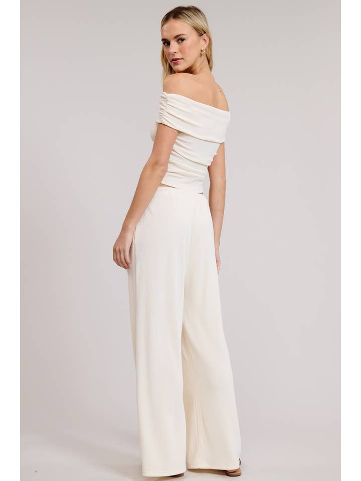 Mimosa - Wholesale Top & Pant Set (NOT Loungewear) - Women's - Off Shoulder Pants Set with Ruched Top3