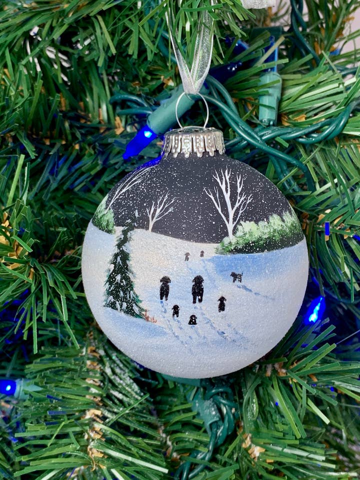 Family of Black Dogs Hand Painted Christmas Ornament for wholesale by Art with Elise