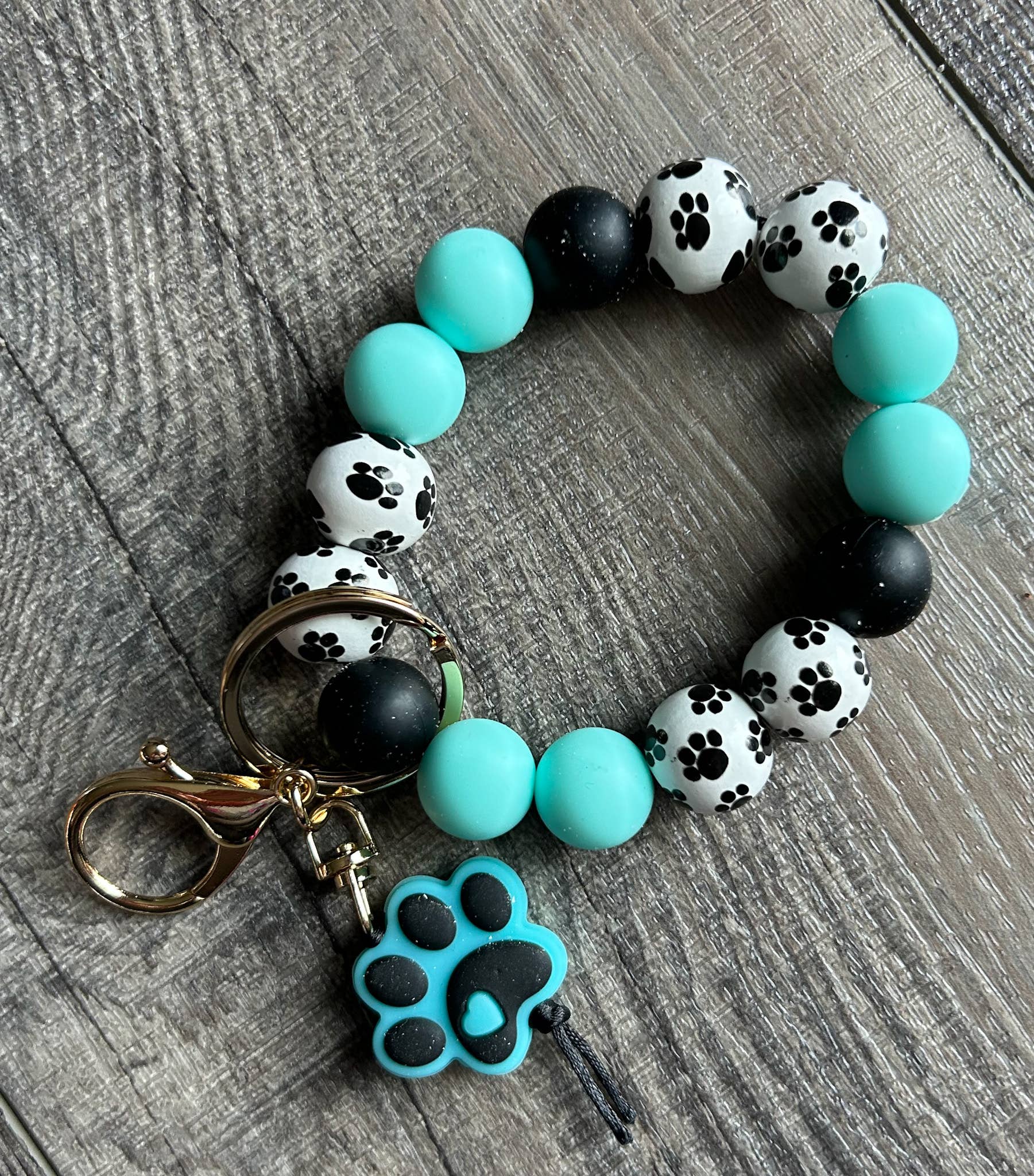 JILLIAN INK LLC - Vente Porte-clés – femme - Porte-clés en silicone et perles en bois à empreinte de patte6