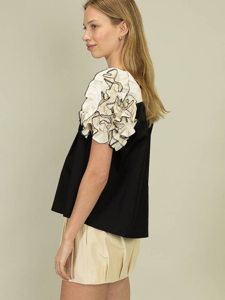 Black JOT1069 Statement Ruffle Sleeve Top for wholesale on Faire5