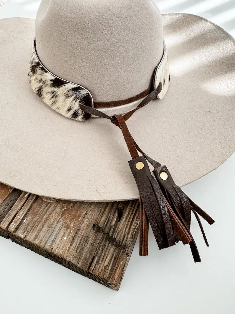 Boho Ranch Shop - Wholesale Hat Accessory - Women's - 1.65” COWHIDE HAT BAND Leather Hat Band leather ties9