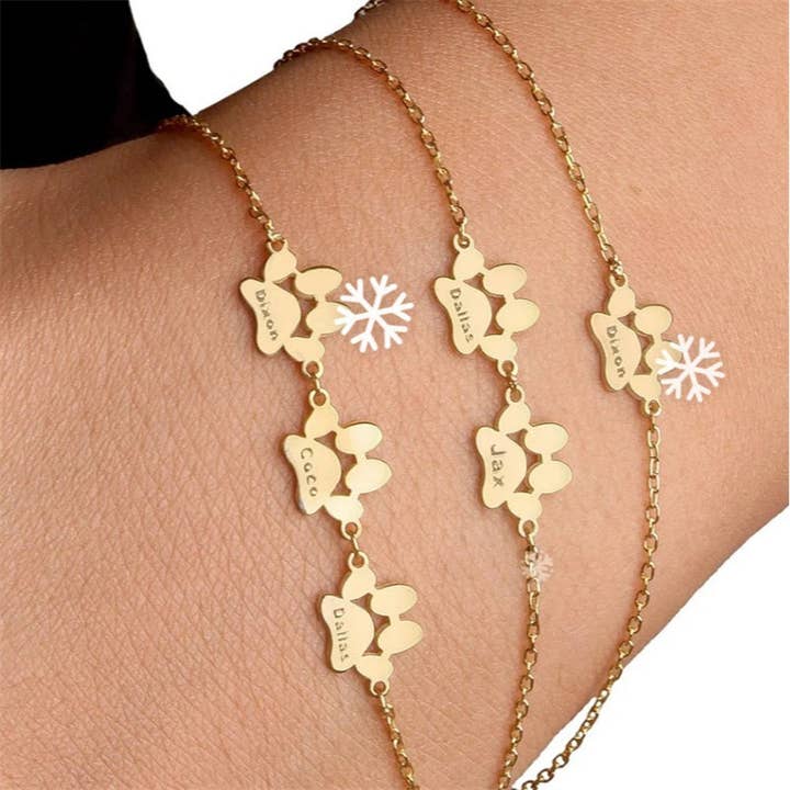 Perimade & Co. LLC - Wholesale Charm/Dangle Bracelet - Custom Engrave Dog Paw Charm Bracelet in Stainless Steel3