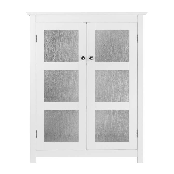 White Connor Floor Cabinet with 2 Glass Doors for wholesale on Faire