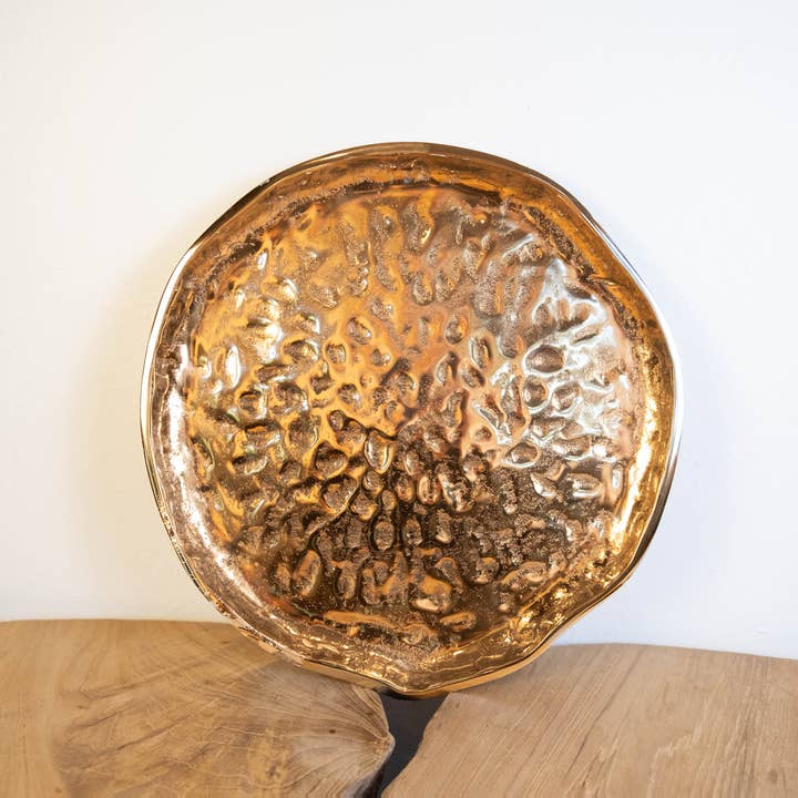 Handcrafted 15" dia silver decorative tray platter for wholesale by Artisanal