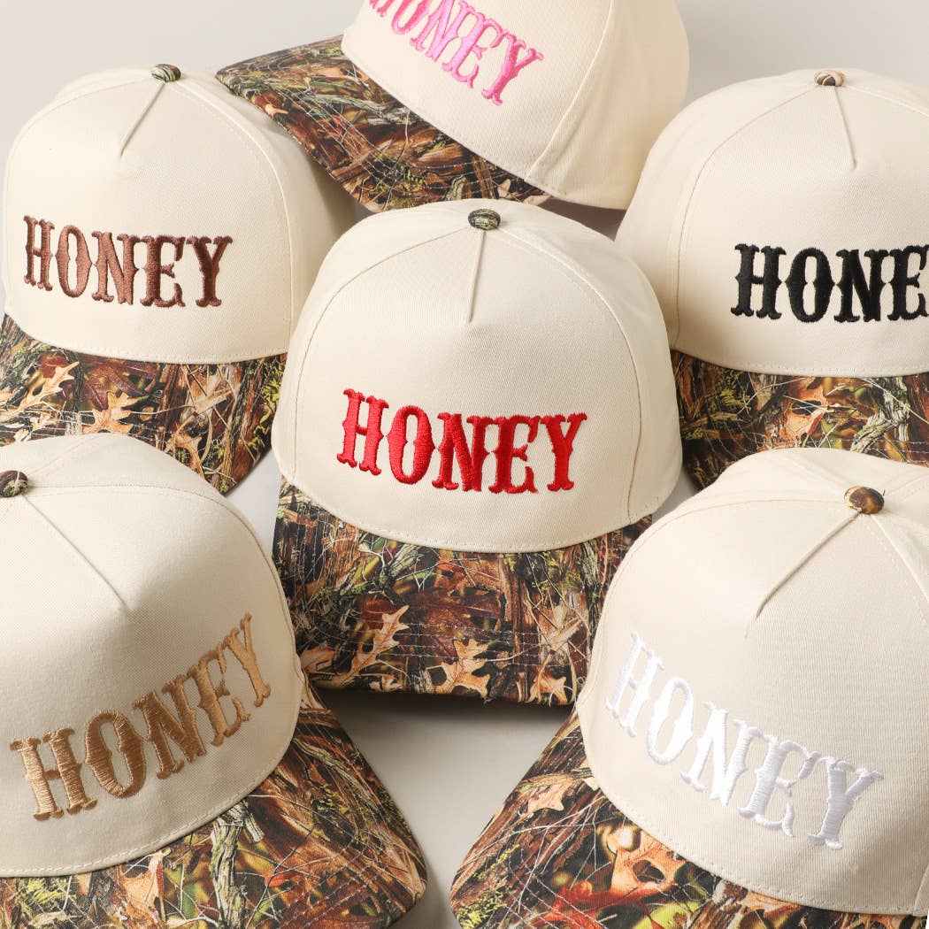 Fashion City - Wholesale Trucker Hat - Unisex - HONEY Lettering Embroidery Camo Two-Tone Cap1