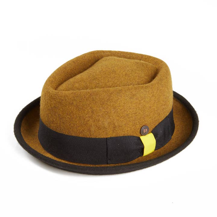 Jackson Melange Felt Two Tone Porkpie Hat - Mustard for wholesale by Dasmarca Hats